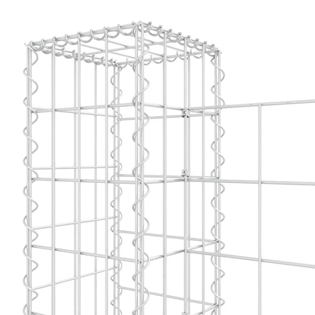 U-Shape Gabion Basket with 7 Posts Durable Iron Mesh for Retaining Wall Garden Barrier 740 x 20 x 100 cm