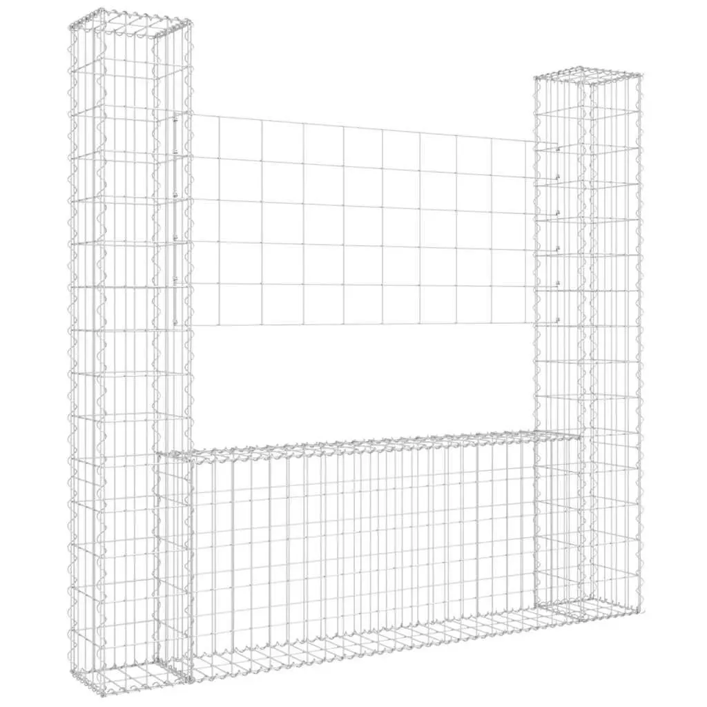 U-Shape Gabion Basket with 2 Posts Silver Retaining Wall Fence Panel Garden