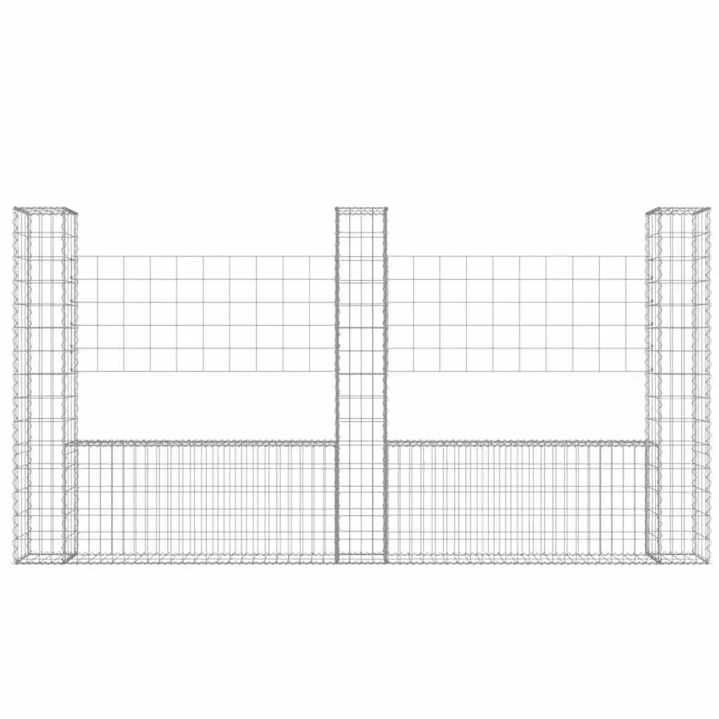 U-Shape Gabion Basket Iron Fence Panel with 3 Posts 260 x 20 x 150 cm