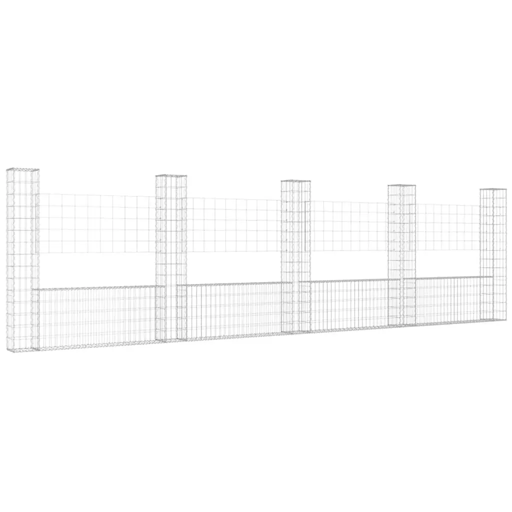 U-Shape Gabion Basket Iron Fence Panel with 5 Posts for Retaining Wall Garden 500 x 20 x 150 cm