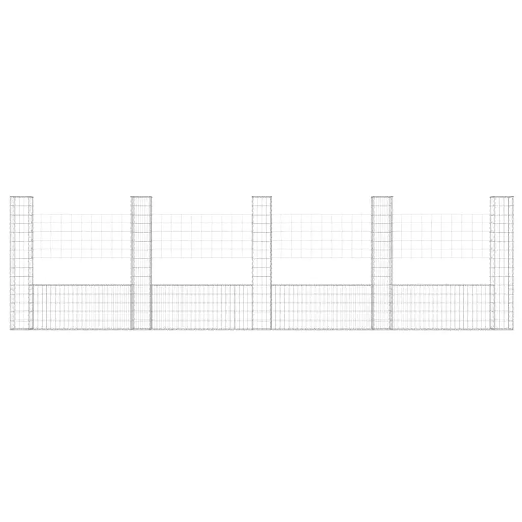 U-Shape Gabion Basket Iron Fence Panel with 5 Posts for Retaining Wall Garden 500 x 20 x 150 cm