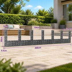 U-Shape Gabion Basket Fence Panel 7 Posts Iron Retaining Wall Garden Barrier
