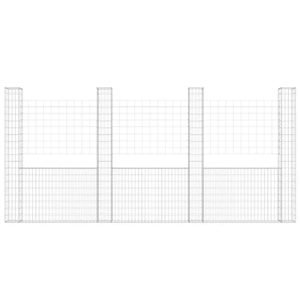U-Shape Gabion Basket Fence Panel Iron Garden Retaining Wall with 4 Posts 380 x 20 x 200 cm