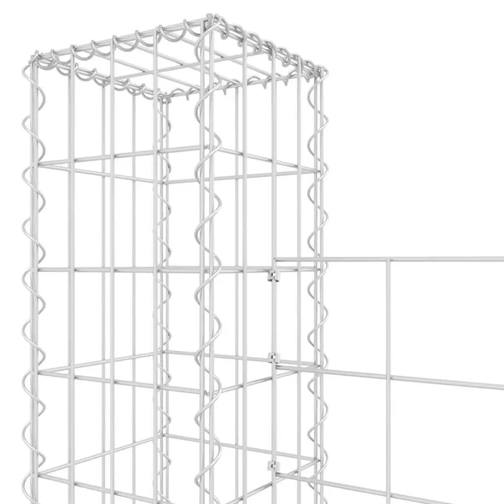 U-Shape Gabion Basket Fence Panel Iron Garden Retaining Wall with 4 Posts 380 x 20 x 200 cm