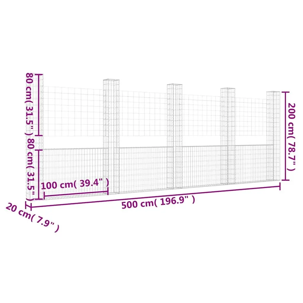 U-Shape Gabion Basket Iron Fence Panel Retaining Wall 500x20x200cm