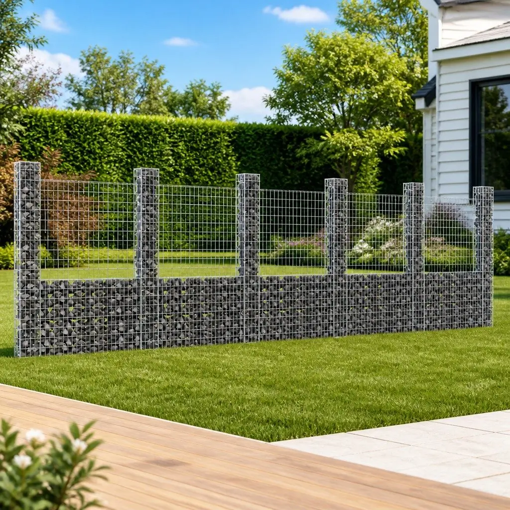 U-Shape Gabion Basket Fence Panel Rustproof Iron 620 x 20 x 200 cm