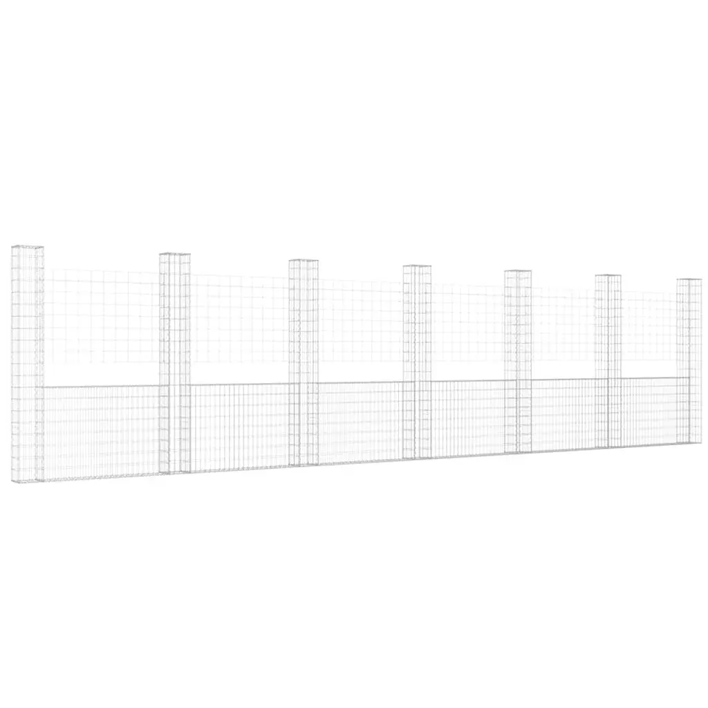 U-Shape Gabion Basket with 7 Posts Weather-Resistant 740 x 20 x 200 cm Garden Fence Panel