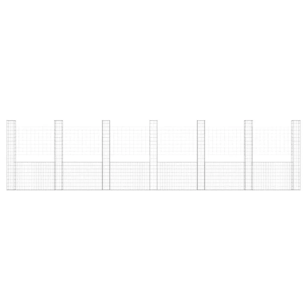 U-Shape Gabion Basket with 7 Posts Weather-Resistant 740 x 20 x 200 cm Garden Fence Panel