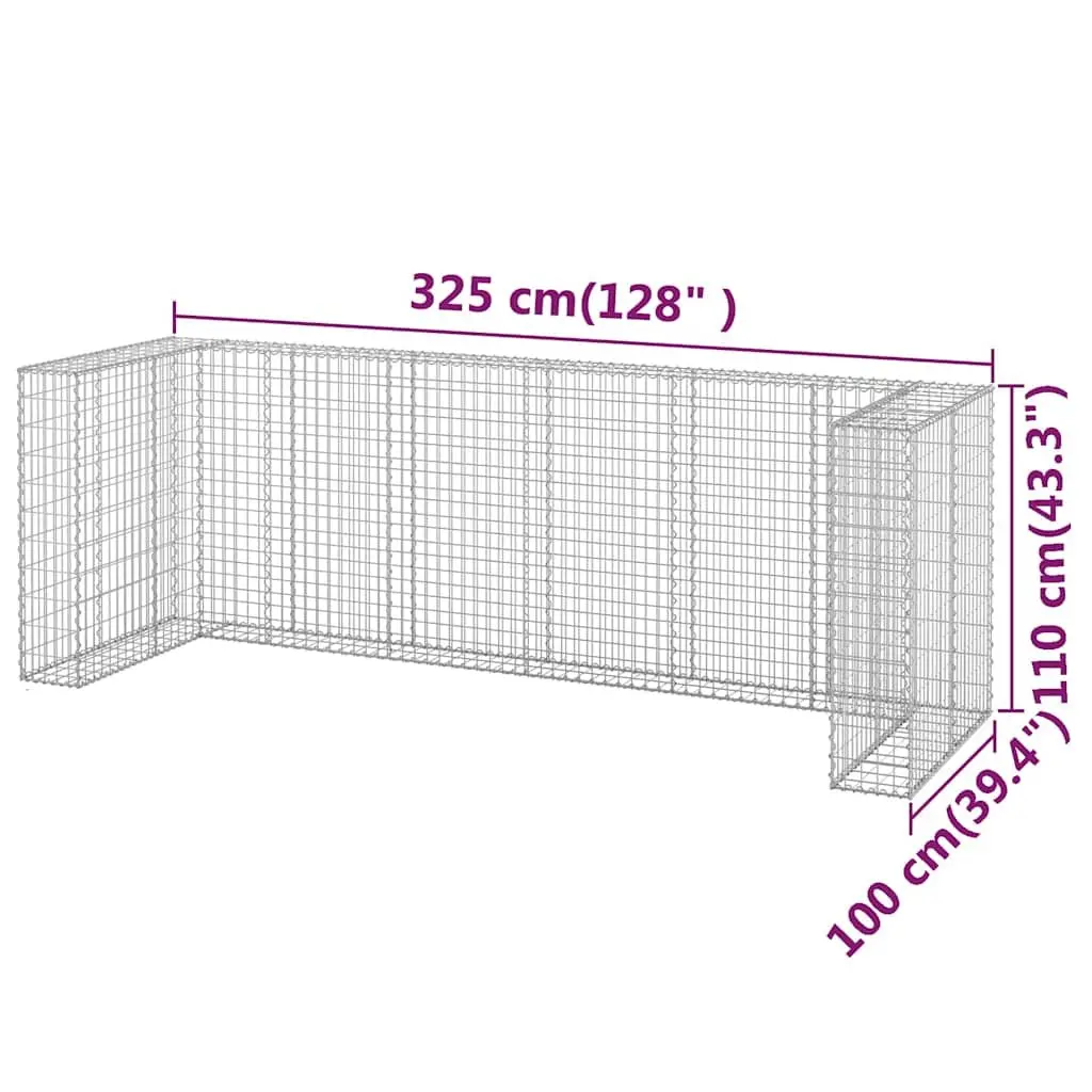 Gabion Wall Waste Container Enclosure Galvanised Steel Mesh 325 x 100 x 110 cm