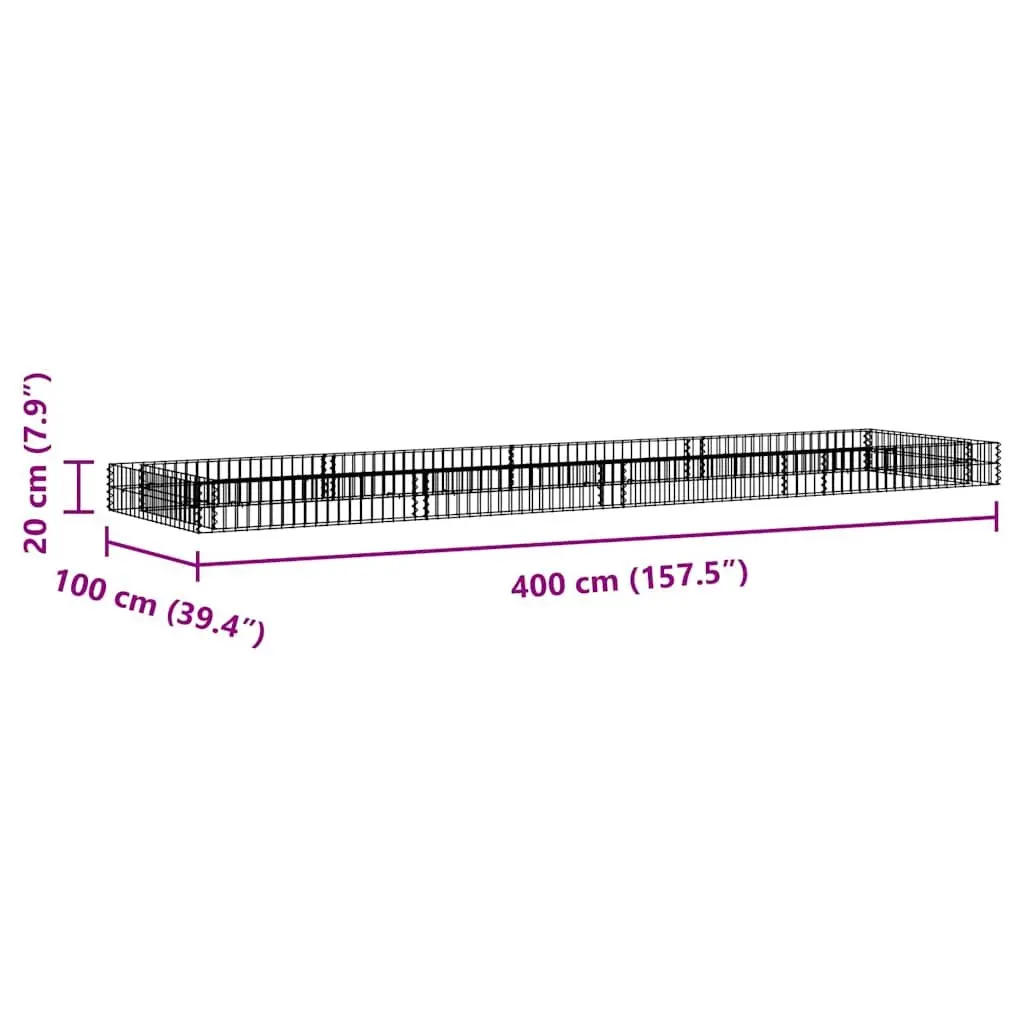 Galvanised Steel Garden Planter Gabion Raised Bed 400x100x20cm Silver