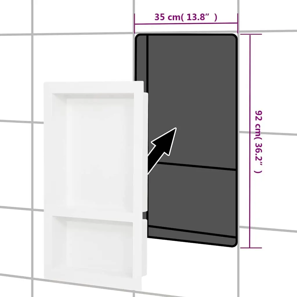 Shower Niche Wall Mounted Shelf Unit High Gloss White 2 Compartments