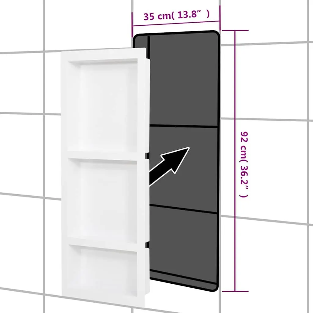 3 Compartment Wall Mount Shower Niche High Gloss White Bathroom Storage Shelf