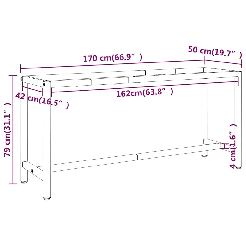 Work Bench Frame Metal Heavy Duty Powder Coated Matte Black Red 170x50x79cm