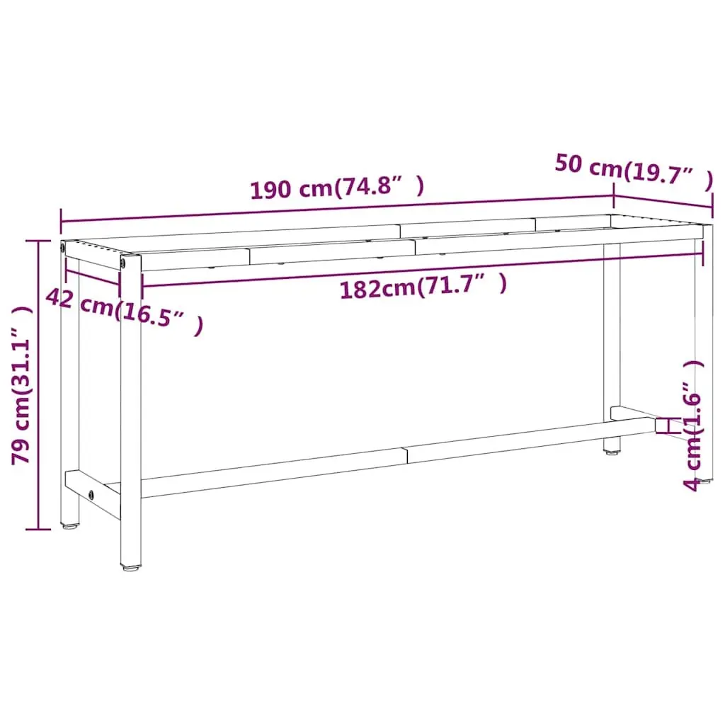 Work Bench Frame Heavy Duty Metal Table Base Powder Coated Black 190 x 50 x 79 cm