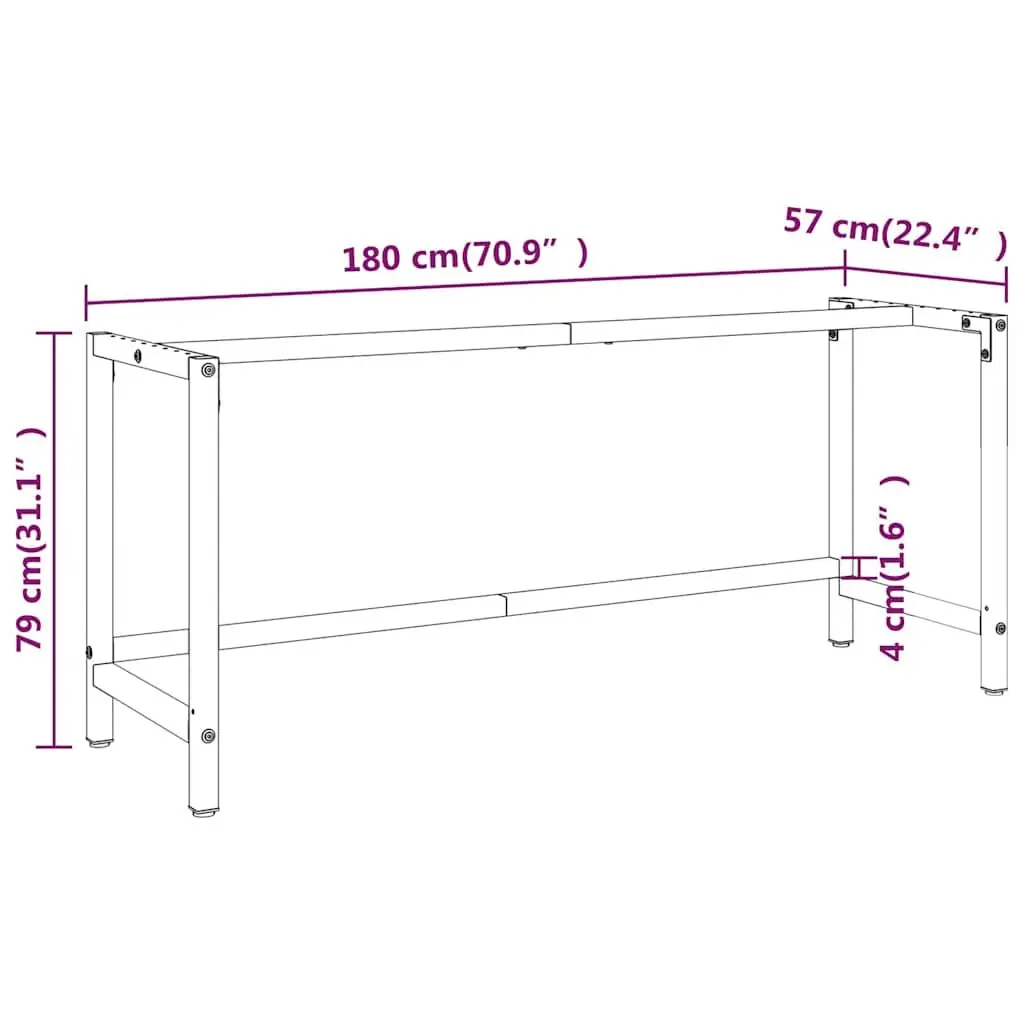 Metal Work Bench Frame Heavy Duty Matte Black 180x57x79cm