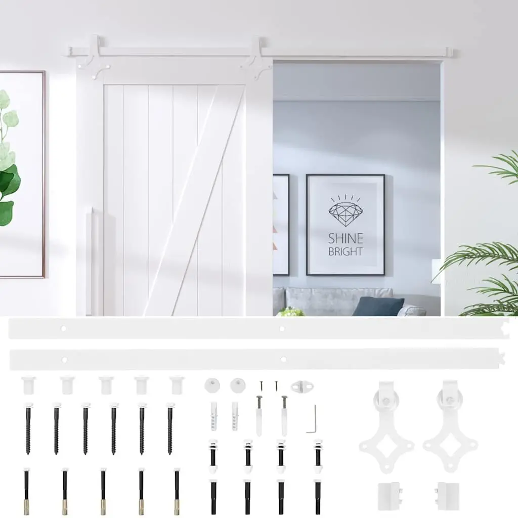 Sliding Door Hardware Kit Powder-coated Steel Track Rail System 200cm White