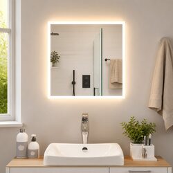 LED Bathroom Mirror 50x50cm Vanity Makeup Wall Mount Waterproof USB Light