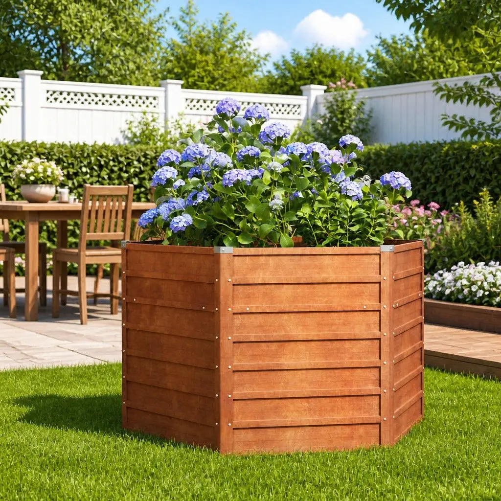 Hexagon Garden Raised Bed Planter Box Corten Steel 129 x 129 x 77 cm