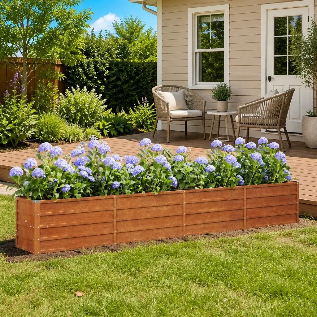 Garden Raised Bed Planter Corten Steel Open Bottom 320x40x45cm Outdoor Flower Vegetable Herb