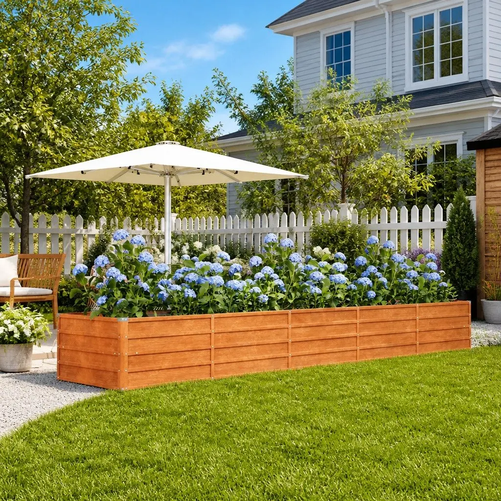 Corten Steel Raised Bed Planter Outdoor 400x80x45cm Durable Weathering Brown Garden