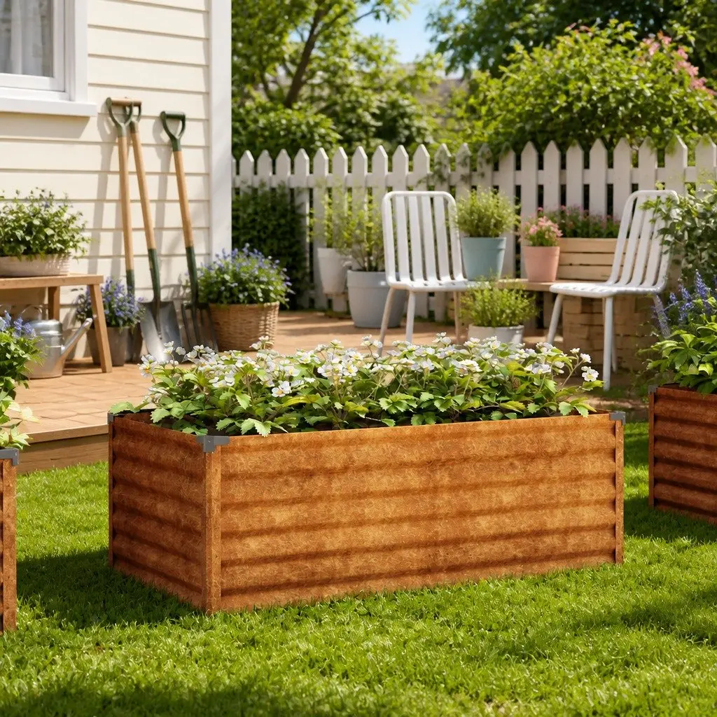 Garden Raised Bed Planter Corten Steel Brown 100x50x36 cm Outdoor