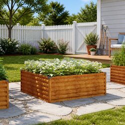 Friendly Corten Steel Raised Bed 100x100x36 cm for Home Gardens