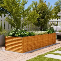Create Your Garden Oasis with the Brown Corten Steel Planter 386x100x69cm
