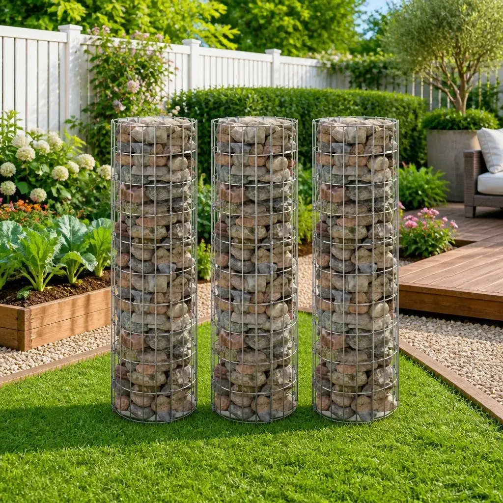 Circular Gabion Raised Beds Galvanised Steel 30 cm Diameter 100 cm Height 3 Piece Garden Planter Border Set