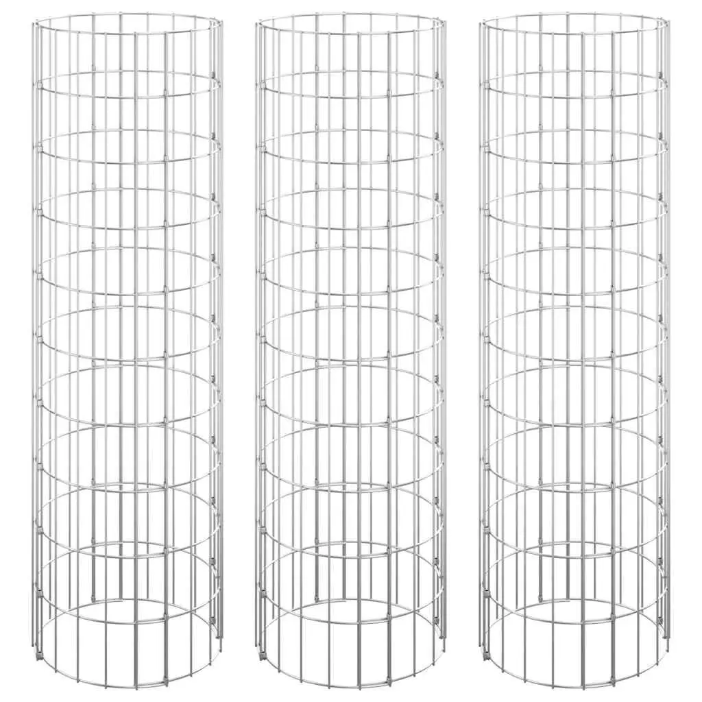 Circular Gabion Raised Beds Galvanised Steel 30 cm Diameter 100 cm Height 3 Piece Garden Planter Border Set