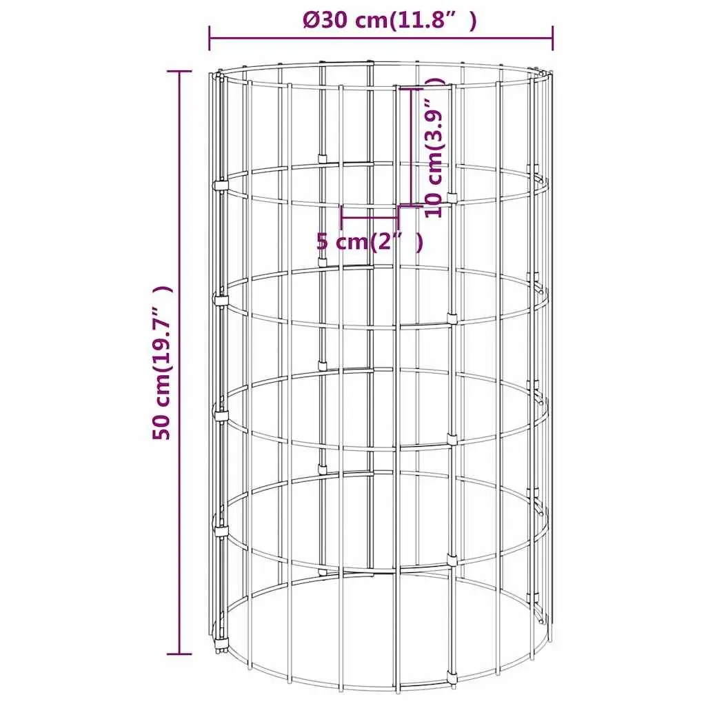 Circular Gabion Raised Garden Beds 4 Pieces Ø30cm Planter Border Set Silver