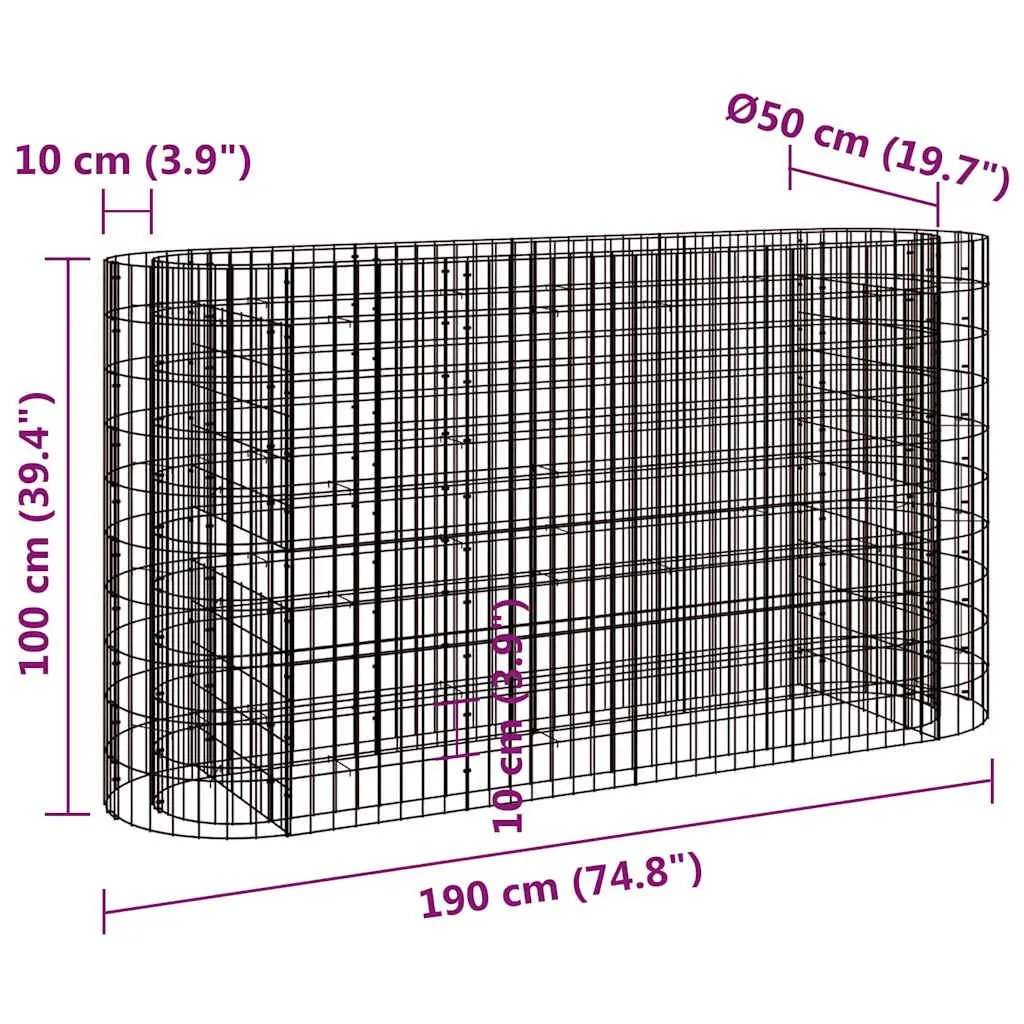 Gabion Raised Bed Garden Planter Galvanised Iron 190x50x100cm