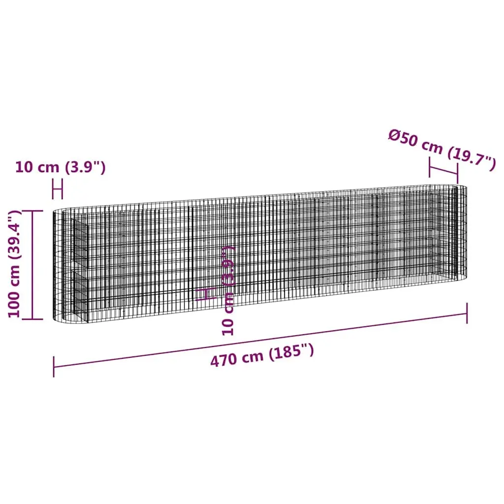 Galvanised Iron Gabion Raised Garden Bed Planter Border 470x50x100cm Silver