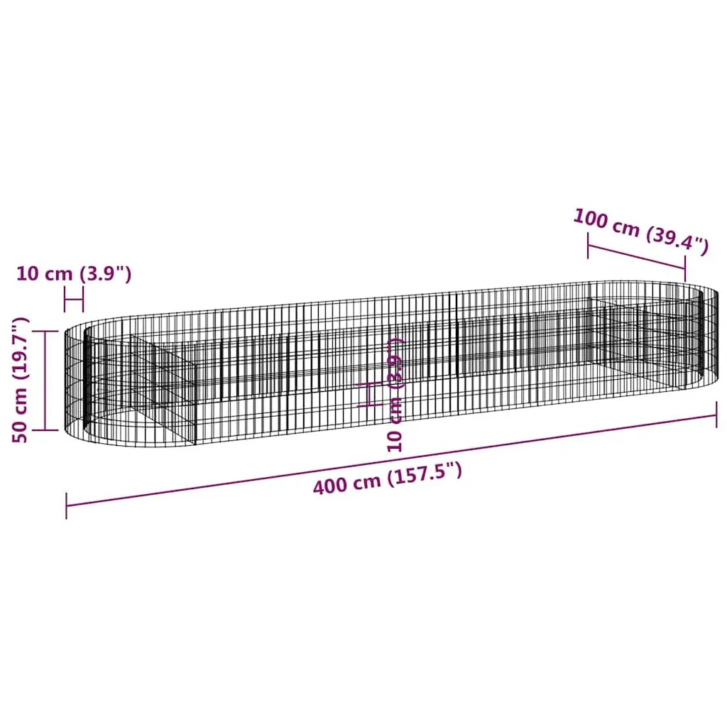 Gabion Raised Bed Garden Planter Galvanised Iron 400x100x50cm