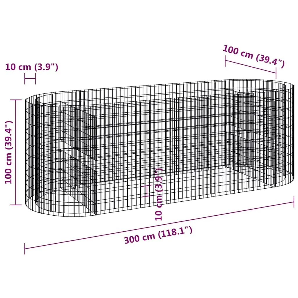 Galvanised Iron Gabion Raised Garden Bed Planter Border Silver 300x100x100cm