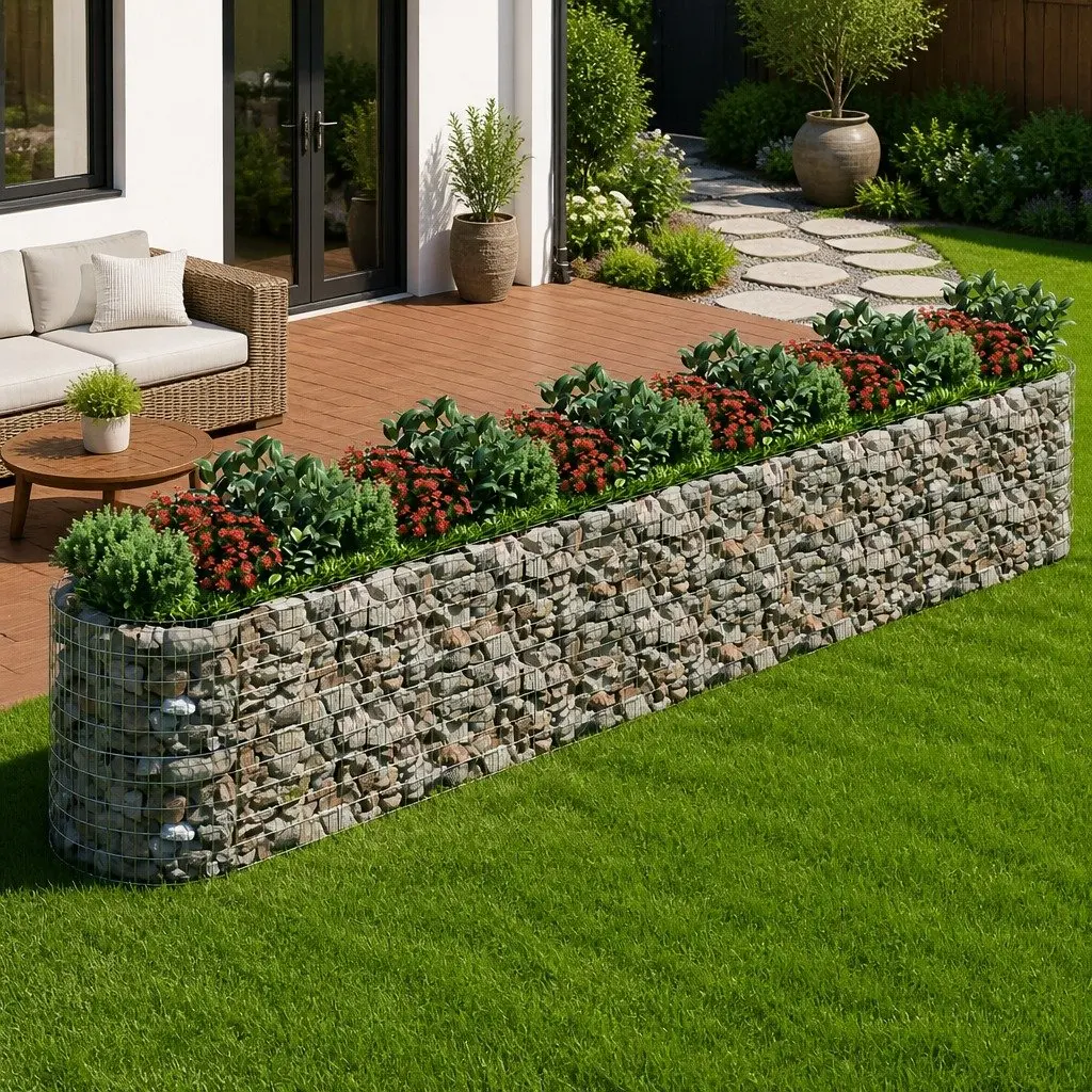 Gabion Raised Bed Planter Sturdy Galvanised Iron 600 x 100 x 100 cm