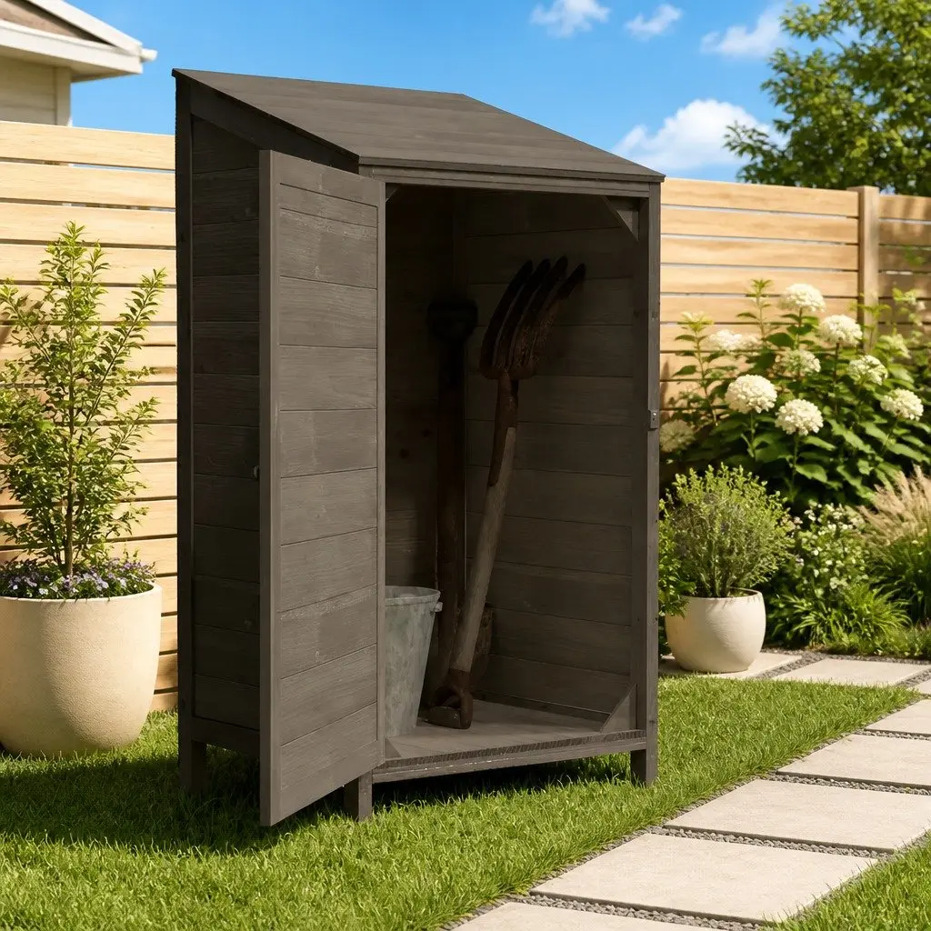 Garden Shed Anthracite Solid Fir Wood Outdoor Storage 55 x 52 x 112 cm
