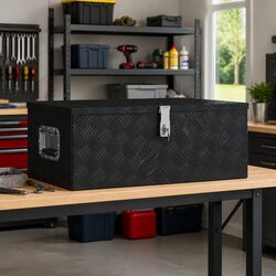 Storage Box Black Aluminium Tool Organiser Lockable Portable Case Compact Design