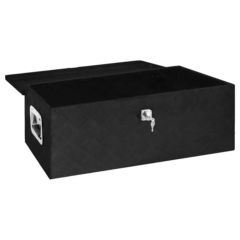 Storage Box Black Aluminium Tool Organiser Lockable Portable Case Compact Design