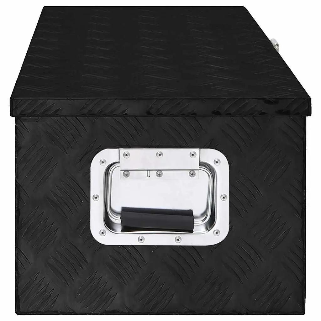 Storage Box Black Aluminium Tool Organiser Lockable Portable Case Compact Design