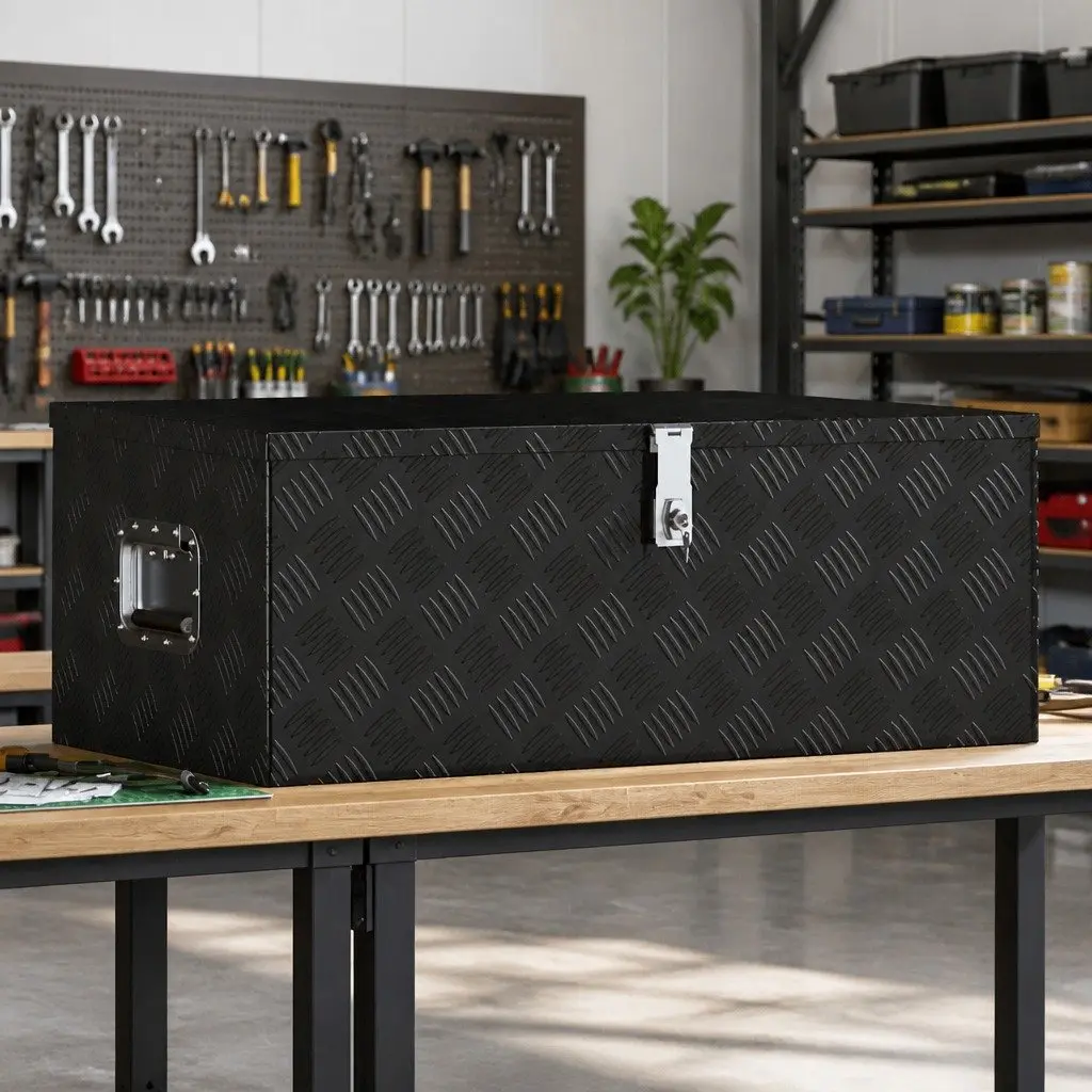 Aluminium Storage Box Portable Tool Organiser with Carry Handle and Locking System 90 x 47 x 33.5 cm