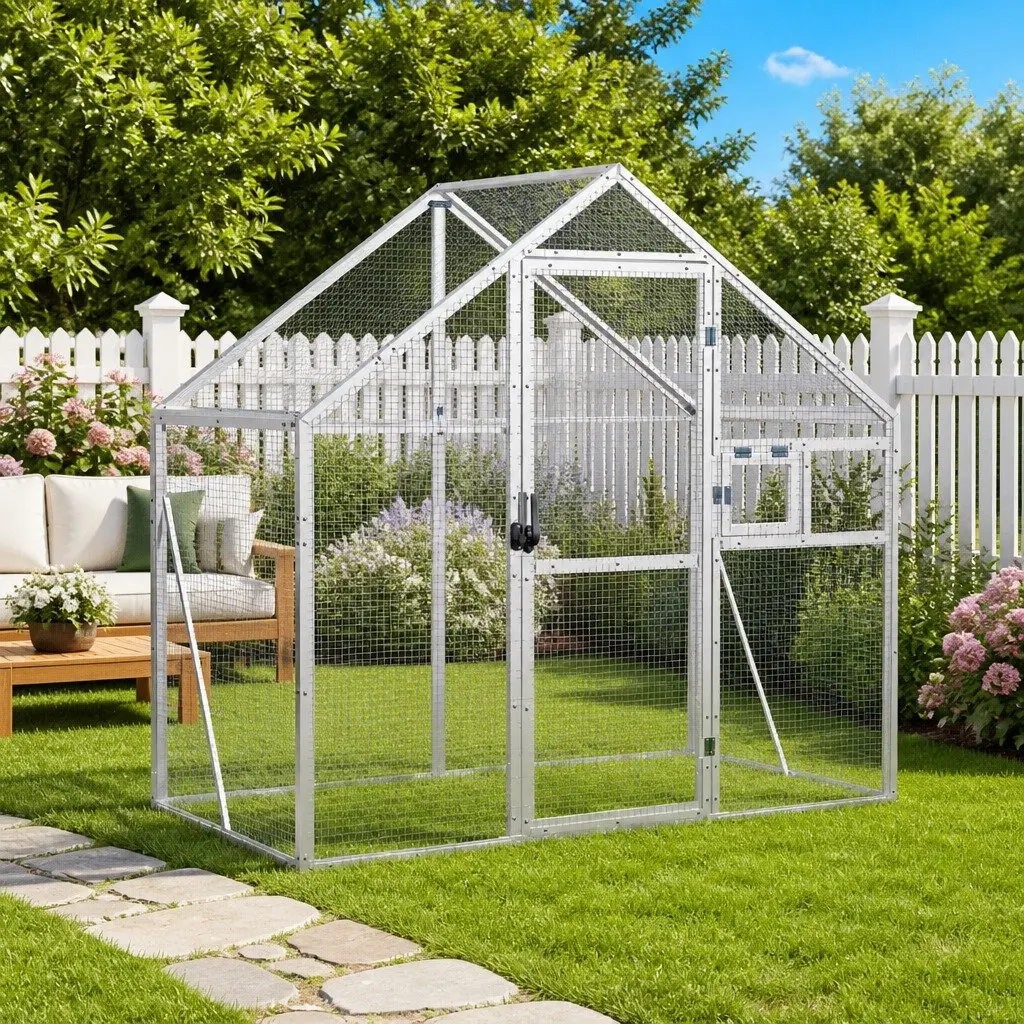 Bird Aviary Aluminium Frame Silver 179x100x185 cm Wire Mesh Cage for Parrots