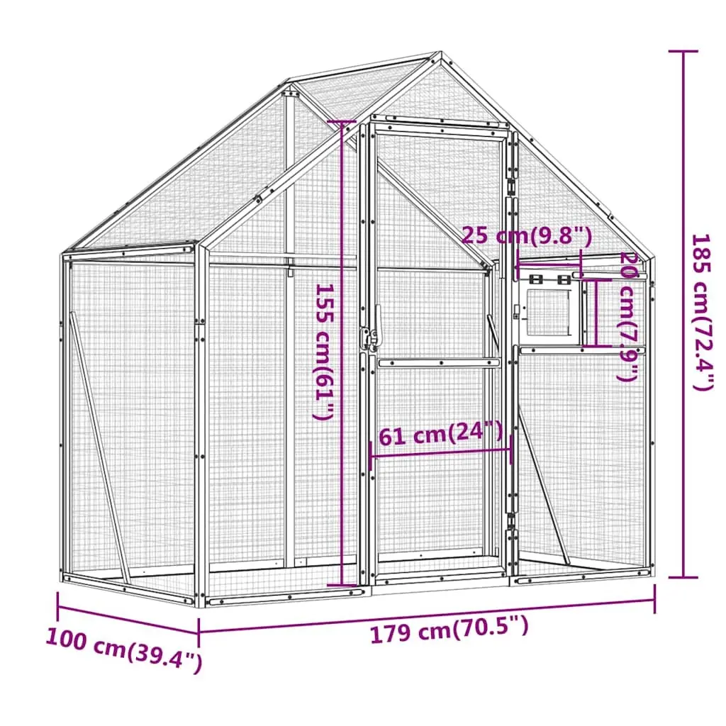 Bird Aviary Aluminium Frame Silver 179x100x185 cm Wire Mesh Cage for Parrots