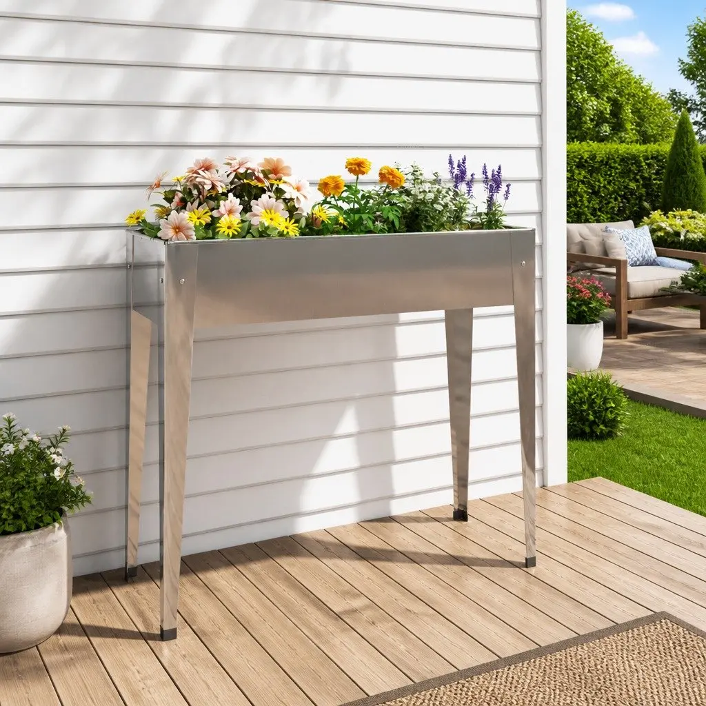 Garden Planter Galvanised Steel High Feet 100.5x40.5x90cm