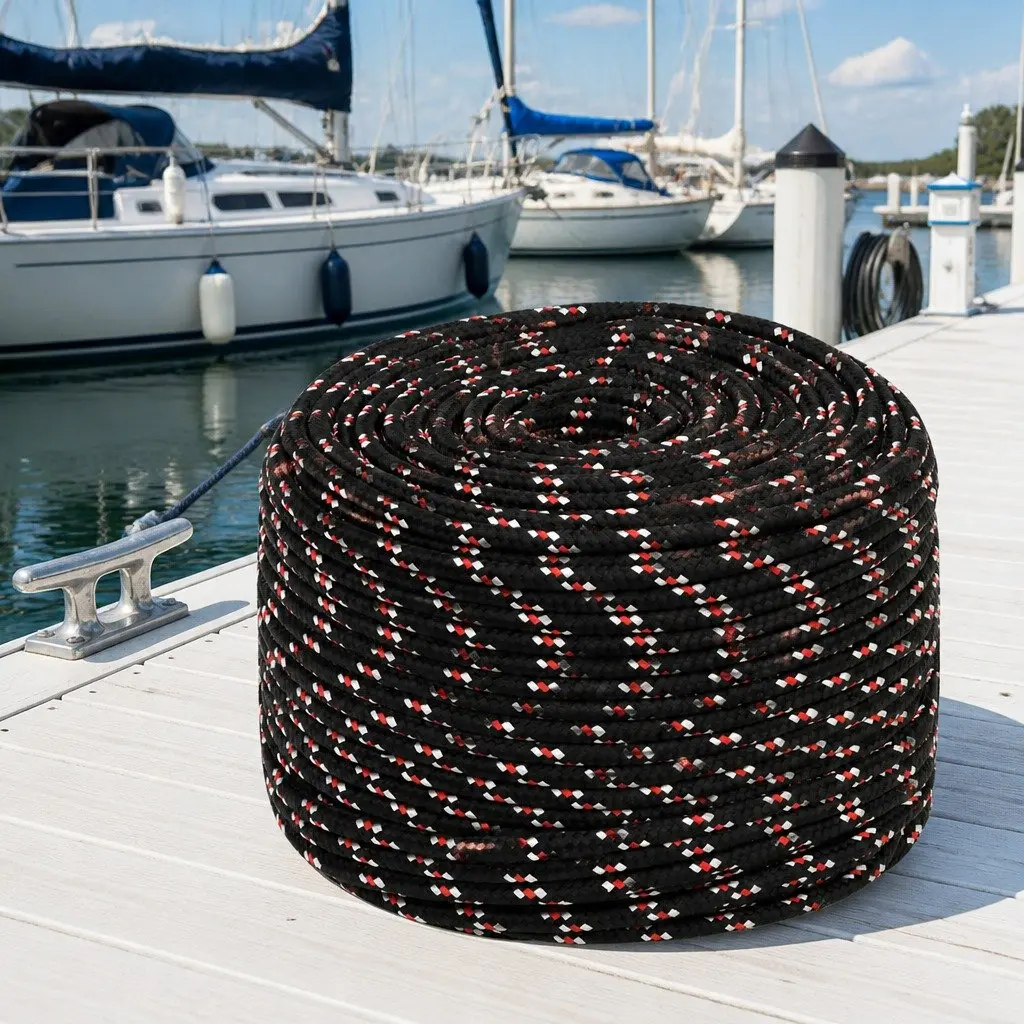 Boat Rope Braided 6mm 50m Black Polypropylene Marine
