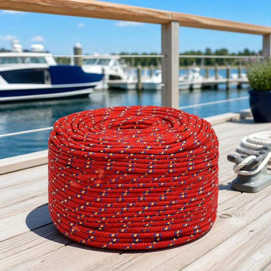 Boat Rope Red Braided Polypropylene 10mm 25m Marine Dock Line