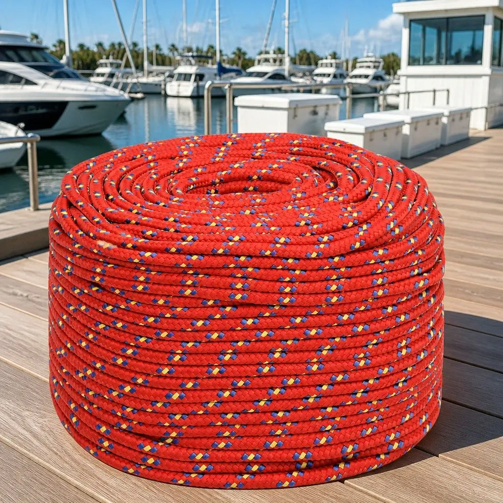 Boat Rope Braided Red 10mm 100m Polypropylene Marine Dock Line