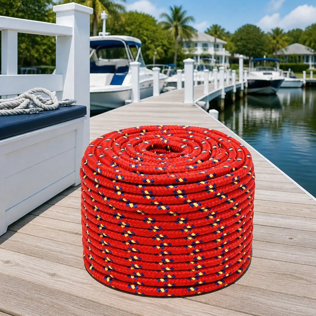 Boat Rope 12mm 25m Red Polypropylene Marine Dock Line Sailing Rigging Coil