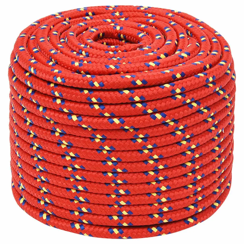 Boat Rope Braided Polypropylene 12mm 25m Red Marine Dock Line