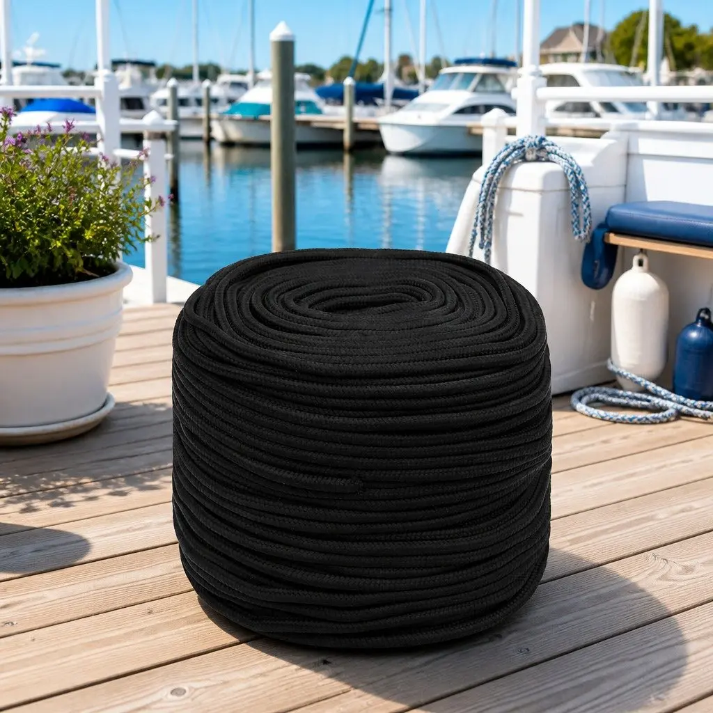 Boat Rope Braided 8mm 25m Black Polypropylene Marine Dock Line