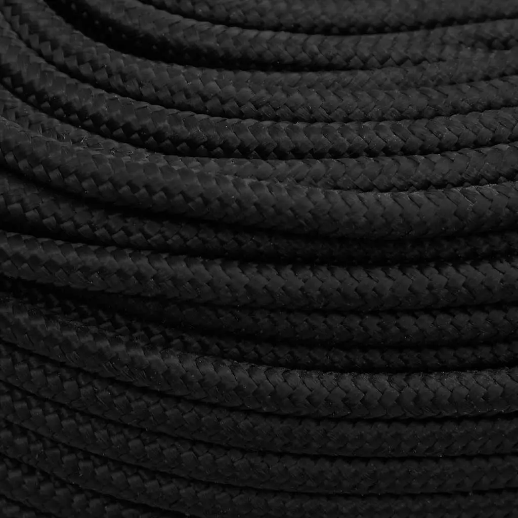 Boat Rope Braided 8mm 25m Black Polypropylene Marine Dock Line